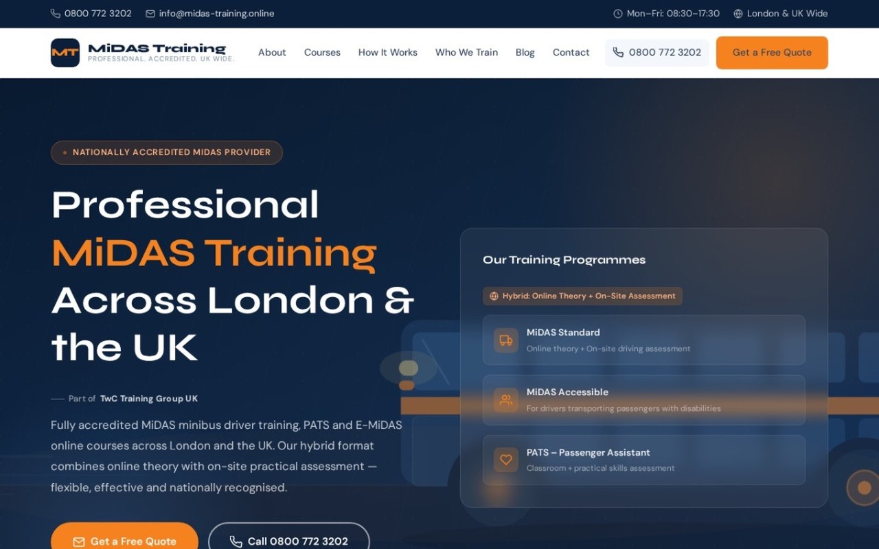 Midas Training website by WebDevLab